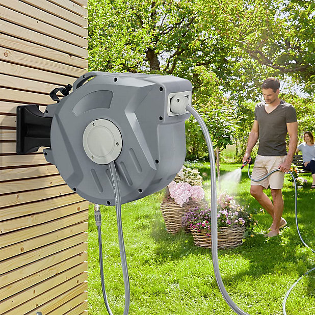Wall Mounted Garden Retractable Hose Reel with 20M + 2M Hose