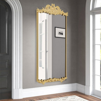 Wall Mounted Gold Metal Framed Decorative Framed Mirror with Shelf W 600mm x H 1200mm