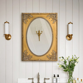 Wall Mounted Gold Wooden Plastic Flower Framed Decorative Framed Mirror W 840mm x H 1140mm