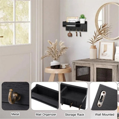 Wall Mounted Key Holder Hooks Keyrings Organiser Rack Shelf Letter Mail ...