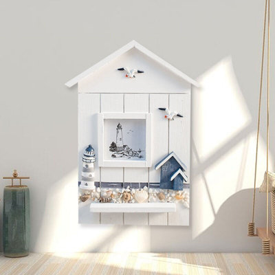 SAILINGSTORY Nautical Wall Hook Rack With Shelf - Distressed Wood Look, Key Holder, Coat Rack, Beach Decor
