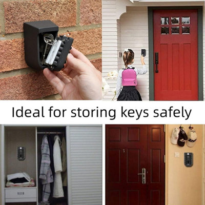 Iron Lock Wall Mount Key Lock Box - 4-Digit Combination, Resettable, Waterproof, Holds 5 Keys, For House & Spare Keys