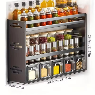 Wall mounted kitchen spice rack storage set without drilling