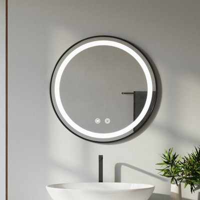 Wall-Mounted LED Bathroom Mirror with Demister & Adjustable Ring Light ...