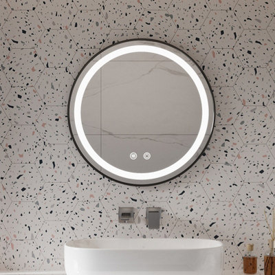 Wall-Mounted LED Bathroom Mirror with Demister & Adjustable Ring Light ...