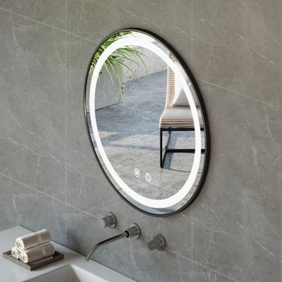 Wall-Mounted LED Bathroom Mirror with Demister & Adjustable Ring Light ...