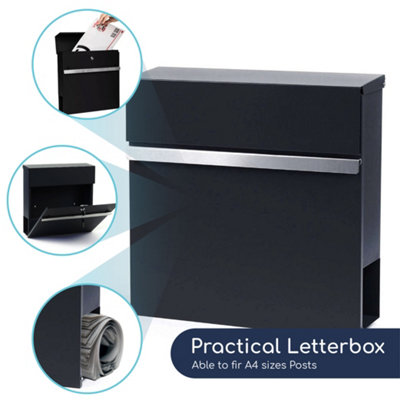 Wall Mounted Letter Box Steel Lockable Mail Post Weather Resistant ...