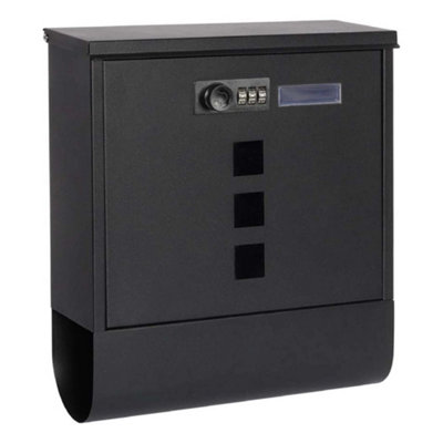 Wall-Mounted Lockable Post Letter Box with Viewing Windows, Black ...