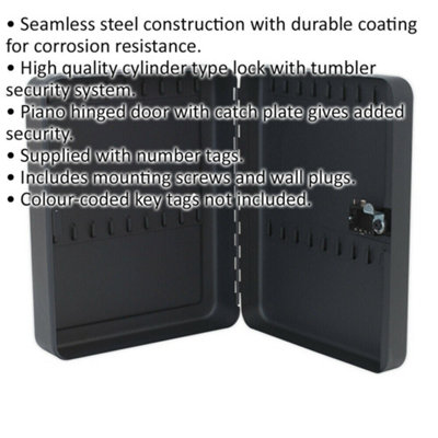 Wall Mounted Locking Mini Key Cabinet Safe - 36 Key Capacity 3 Digit Combination