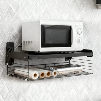 Wall Mounted Microwave Oven Rack with Storage Basket Heavy Metal ...