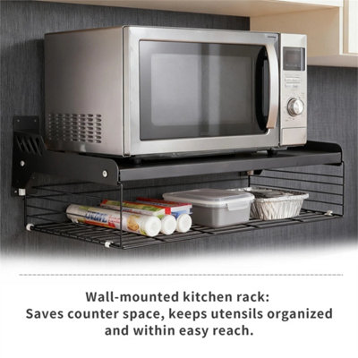 Wall Mounted Microwave Oven Rack with Storage Basket Heavy Metal ...