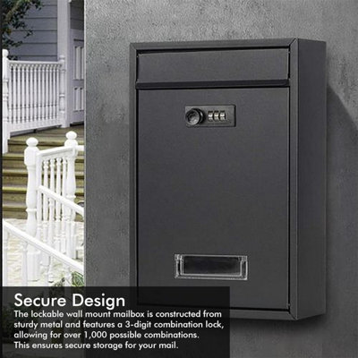 Wall Mounted Modern Post Box Mailbox Black Large Letter Box Post Mail ...