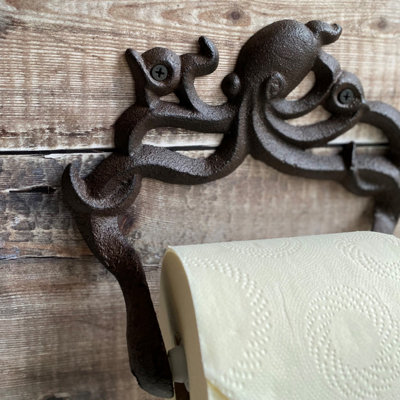 Wall Mounted Octopus Loo Roll Holder in Cast Iron (Set of 2) - 7