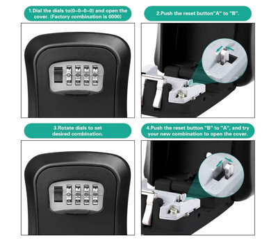 Wall Mounted Outdoor 4-Dial Combination Key Safe Box - Black