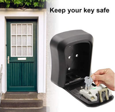 Wall Mounted Outdoor 4-Dial Combination Key Safe Box - Black