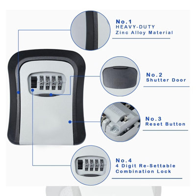 Wall Mounted Outdoor Key Safe Box - 4 Digit Combination Lock ...