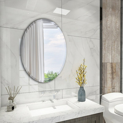 Wall Mounted Oval Beveled Edge Bathroom Frameless Mirror Vanity Mirror For Dressing Table W 40 cm x H 60 cm