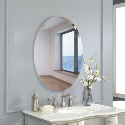 Wall Mounted Oval Beveled Edge Bathroom Frameless Mirror Vanity Mirror For Dressing Table W 50 cm x H 70 cm