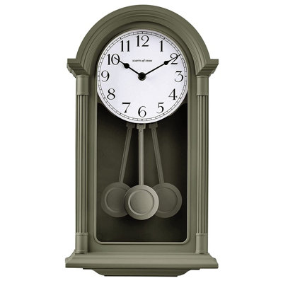 Wall Mounted Pendulum Clock Sage - Hanging Timepiece with Swinging Pendulum  & Silent Quartz Movement - H45 x W23 x D9cm