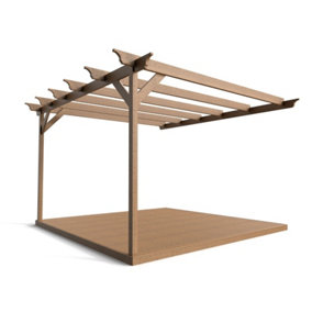 Wall mounted pergola and decking complete diy kit, Champion design (3m x 3m, Rustic brown finish)