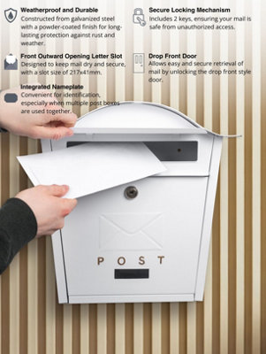 Wall Mounted Post Box Classic Design Large Letterbox Lockable 2 Keys ...