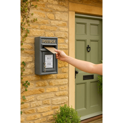 Wall Mounted Post Box Classic Grey Large Letter Box Lockable With 2 ...