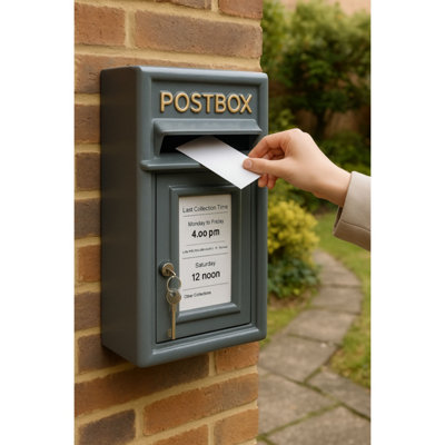 Wall Mounted Post Box Classic Grey Large Letter Box Lockable With 2 ...