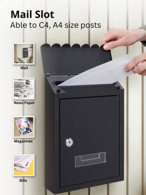 Wall Mounted Post Box, Galvanized Steel Lockable Mailbox with 2 Keys ...