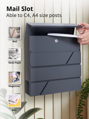 Wall Mounted Post Box, Modern Design with Newspaper Slot Lockable ...