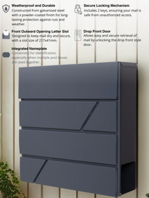 Wall Mounted Post Box, Modern Design with Newspaper Slot Lockable ...