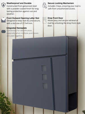 Wall Mounted Post Box, Modern Design with Newspaper Slot Lockable ...