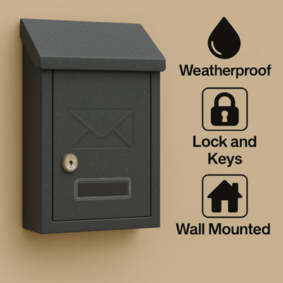 Wall Mounted Post Box, Steel Lockable Mailbox with 2 Keys, Weatherproof ...