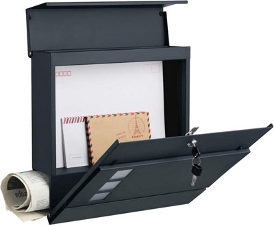 Wall-Mounted Post Box with Lock, Sleek Modern Style and Newspaper Slot ...