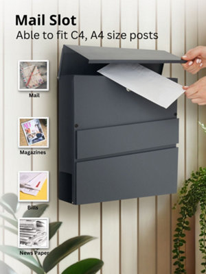 Wall Mounted Post Box with Newspaper Holder, Lockable Letterbox with 2 ...