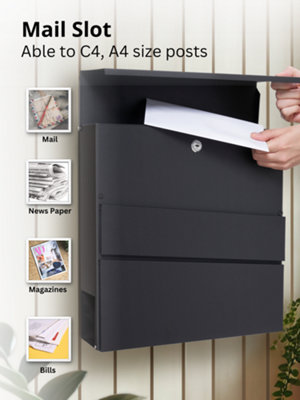 Wall Mounted Post Box with Newspaper Holder, Lockable Letterbox with 2 ...