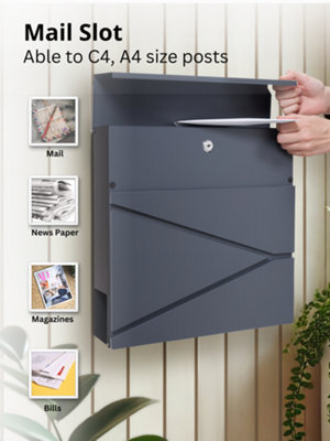Wall Mounted Post Box with Newspaper Holder, Lockable with 2 Keys ...