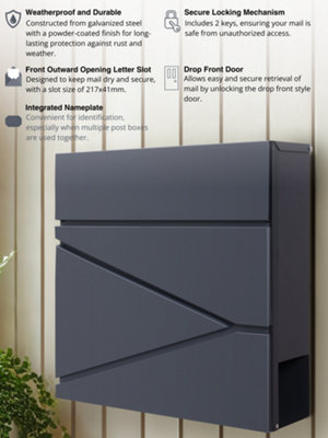 Wall Mounted Post Box with Newspaper Holder, Lockable with 2 Keys ...