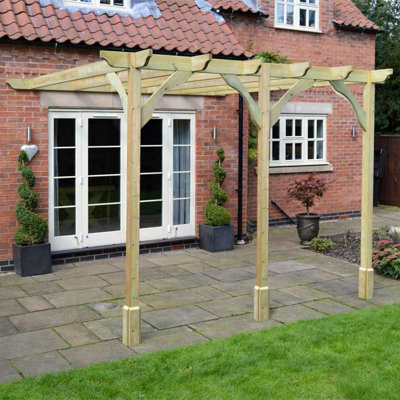 Wall Mounted Premium Pergola 3 Posts - Wood - L360 x W540 x H270 cm - Light Green