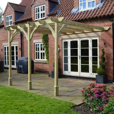 Wall Mounted Premium Pergola 3 Posts - Wood - L360 x W540 x H270 cm - Light Green