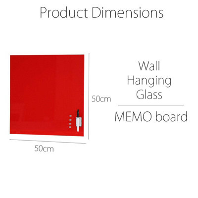 Wall Mounted Red Memo Glass Board with Magnets Pen Eraser For Pictures Invitations Reminders Notes Kitchen