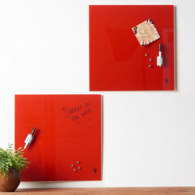 Wall Mounted Red Memo Glass Board with Magnets Pen Eraser For Pictures Invitations Reminders Notes Kitchen