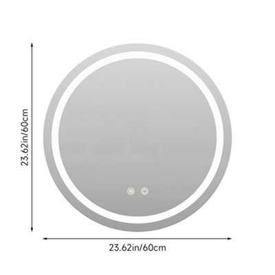 Wall Mounted Round LED Bathroom Mirror 60cm Dia Mirror White Colour Light