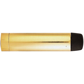 Wall Mounted Rubber Tipped Doorstop Cylinder 71 x 16mm Polished Brass