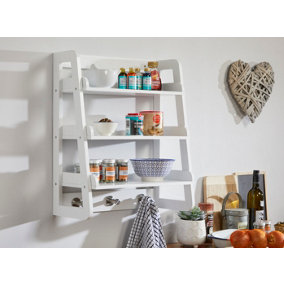 Wall Mounted Shelves with Chrome Hooks in White