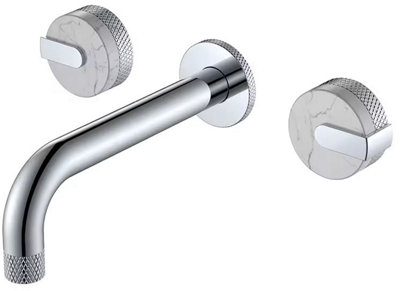 Wall Mounted Silver Chrome Tap With Double Marble Handles