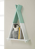 Wall Mounted Single Tier Children's Kids Shelf in White and Green
