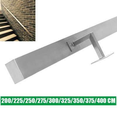 Wall Mounted Step Railing Stair Railing Banister Stainless Rectangular Handrail with Bracket L 225 cm