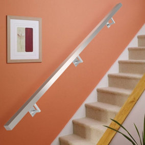 Wall Mounted Step Railing Stair Railing Banister Stainless Rectangular Handrail with Bracket L 325 cm