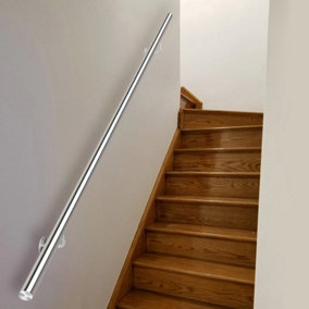 Wall Mounted Step Railing Stair Railing Banister Stainless Rounded Handrail with Bracket L 220 cm