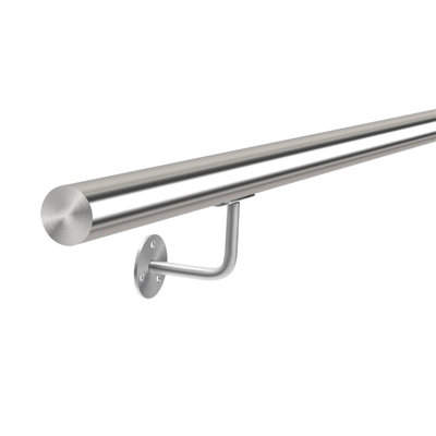 Wall Mounted Step Railing Stair Railing Banister Stainless Rounded Handrail with Bracket L 220 cm